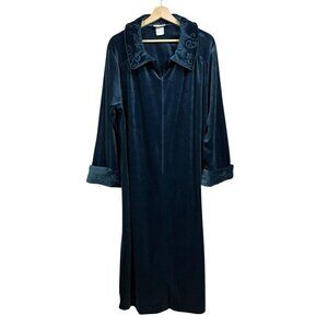Blair Velour House Coat Robe Size Large Blue 1/2 Zip Collared *Hemmed**READ*